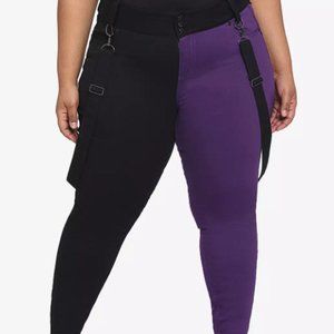 Black & Purple Split Suspender Skinny Jeans Denim - Size 20